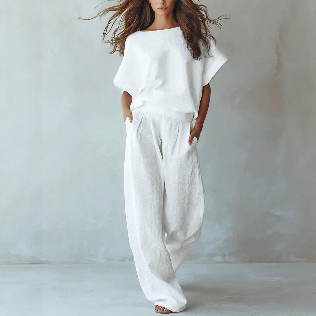 Women's 2026 Summer European & American Casual Linen Suit - Loose Drape Two-Piece Set
