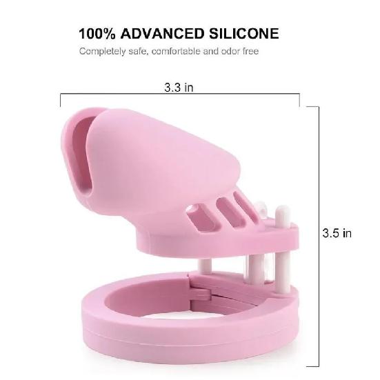 Pink Soft Silicone Male Chastity Cage Device Small/Large Lockable Ring Sex Toys with 5 Cock Ring Penis Sleeve for Men BDSM