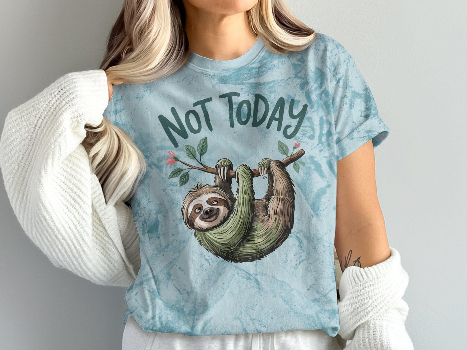 Funny Sloth Not Today T-Shirt, Cute Lazy Sloth Graphic Tee, Humorous Animal Lover Shirt, Relaxed Sloth Message Top, Casual Gift Idea 3XL