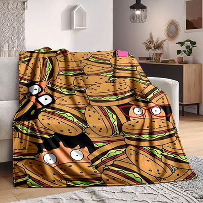 1pc Bob’s Burgers Cozy Print Blanket Lightweight Warm Flannel Throw Blanket For Sofa, Bed, Living Room