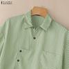 ZANZEA Women Casual Turn Down Collar Loose Short Sleeve Stripe Blouse