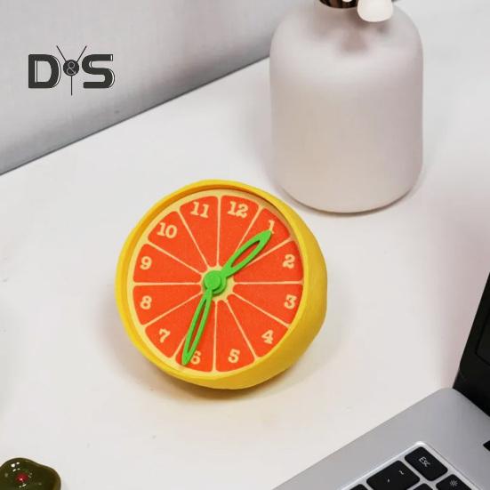 

3D Printed Citrus Clock Ornament Nostalgic Lime Lemon Orange Clock Home Office Living Room Kitchen Digital Fruit Clock Desktop Decoration жовтий