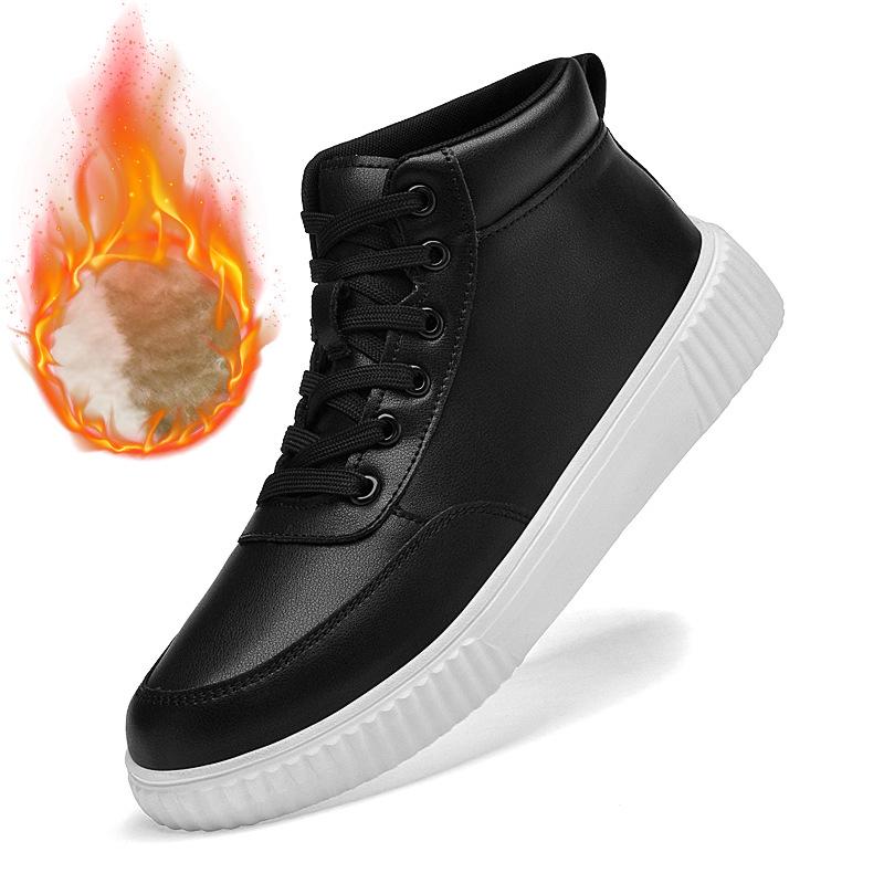 Men's High-Top Genuine Leather White Board Shoes, Warm, Velvet-Lined, Large Sizes, Stylish & Versatile Casual Footwear