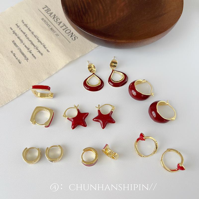 Maillard Autumn and Winter Light Luxury High-end Earrings Circle Women's Round Amber Earrings Retro Ear Clips Without Ear Piercings
