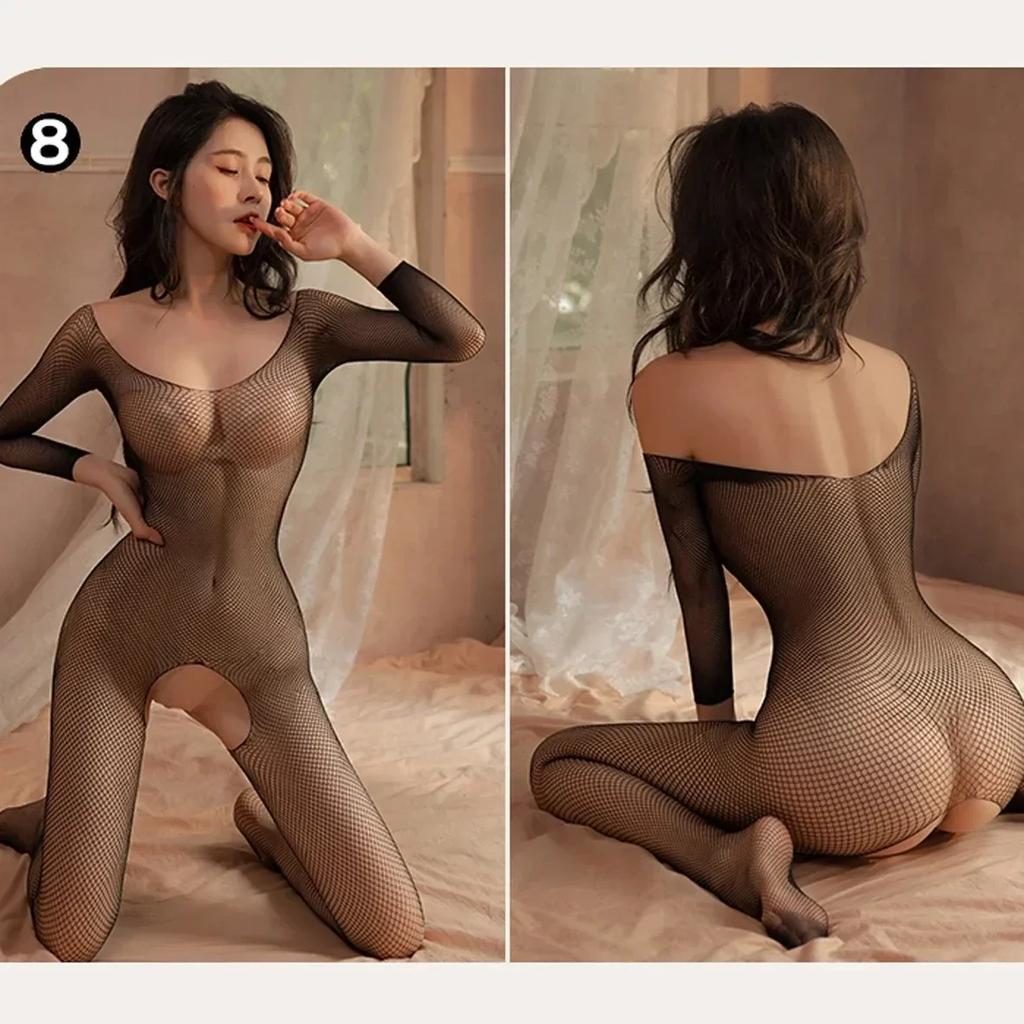 Transparent Fishnet Women Bodystockings Sexy Lingerie Open Crotch  Bodysuit Erotic Crotchless Sling Black Exotic Costumes