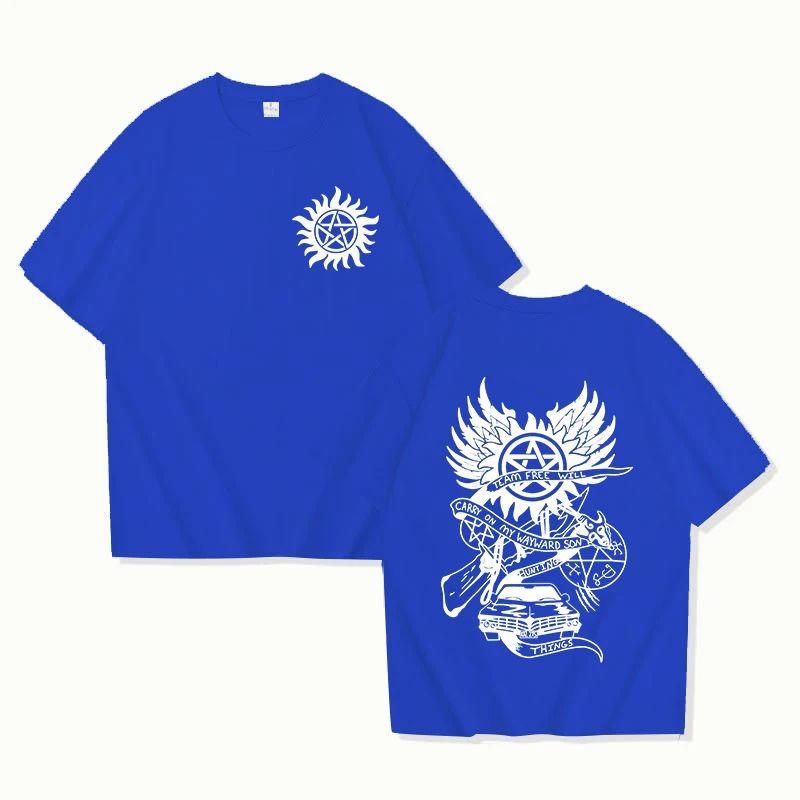 Hot TV T Shirts Supernatural Print T Shirt Short Sleeve O Neck Loose Summer Cool T Shirt Personality Shirt Print Clothes Unisex S