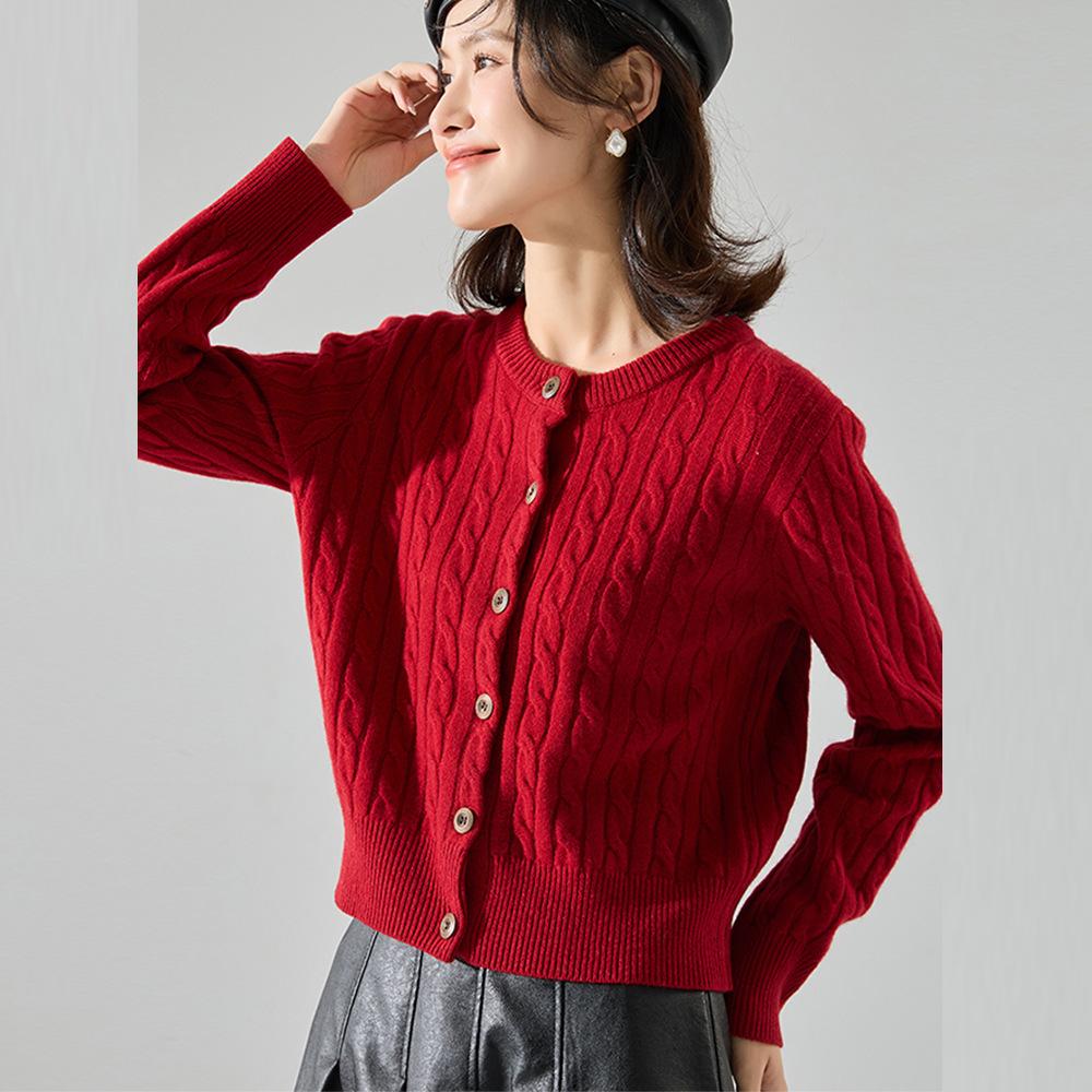 26 Spring New Knitted Thick Stick Needle Loose Fashion Sweater Women's Lazy Wind Cardigan Twisted Flower Short Top 22162