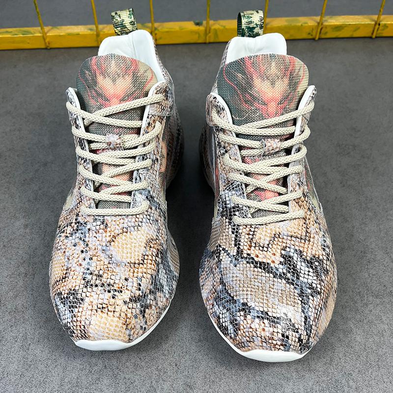 Chinese Style Fashionable Casual Shoes Men's Summer New Versatile Heightening Trendy Shoes Snake Pattern Leather Sports Shoes Outdoor Street Sneakers