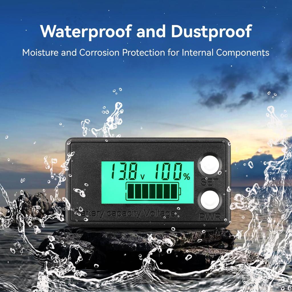 Monitor de Bateria à Prova d'Água DROK 8-100V, Voltimetro Testador de Capacidade de Bateria LCD