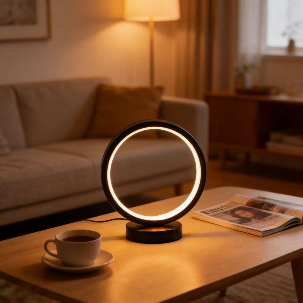 Nordic Style LED Table Lamp 5VUSB Plug Three Tone Light Circular Atmosphere Wrought Iron Design for Bedroom Study