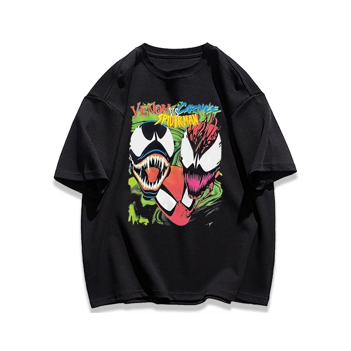 

American retro high street fashion brand Marvel shortsleeved Tshirt for couples Summer casual and loose Unisexs top S