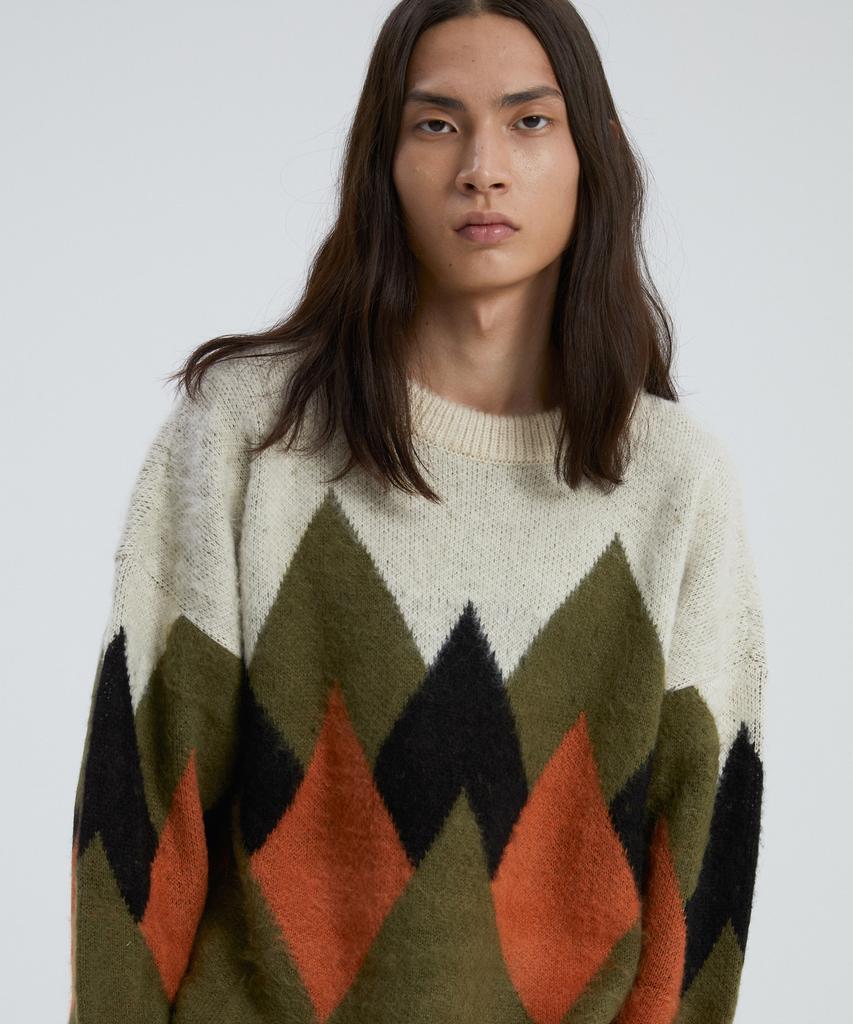 KNITTED Bulky Brush Argyle Knit Khaki