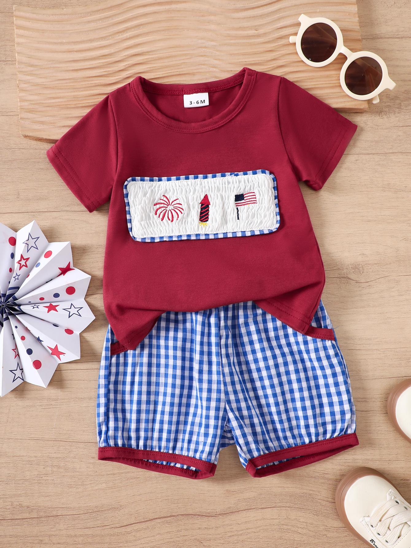 

Independence Day Red T-shirt & Blue Plaid Shorts 2-Piece Summer Set for Infants & Toddlers 2-3 Years вино красного
