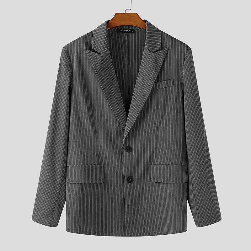

INCERUN Men Notched Lapel Long Sleeve Striped Casual Loose Blazer Coats 5XL серый