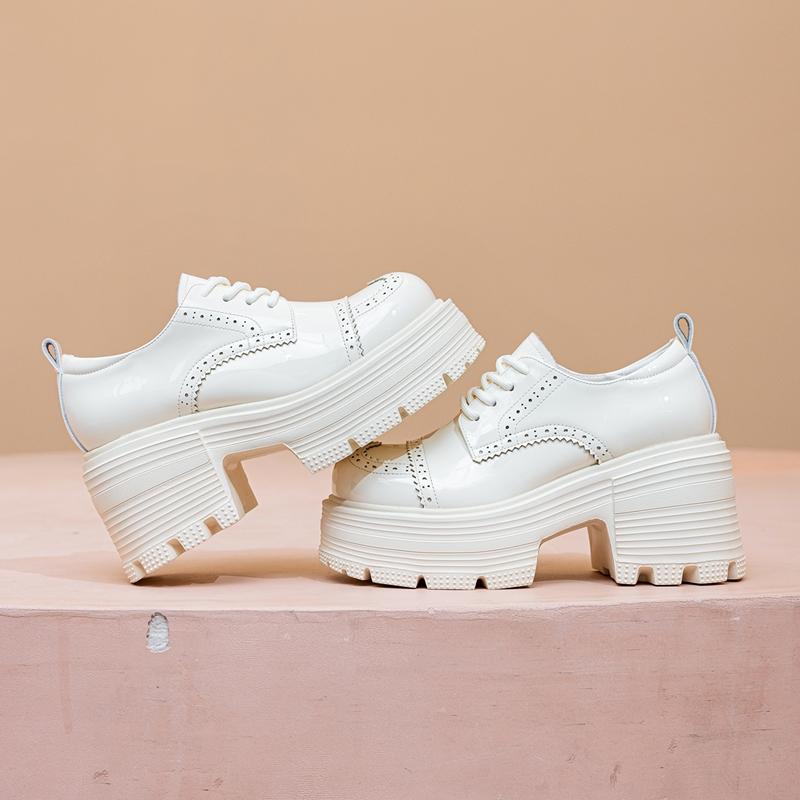 Fashion AIYUQI 2025 new brogue women's shoes 9cm thick-soled lace-up loafers female Comfortable and height-enhancing women high heels