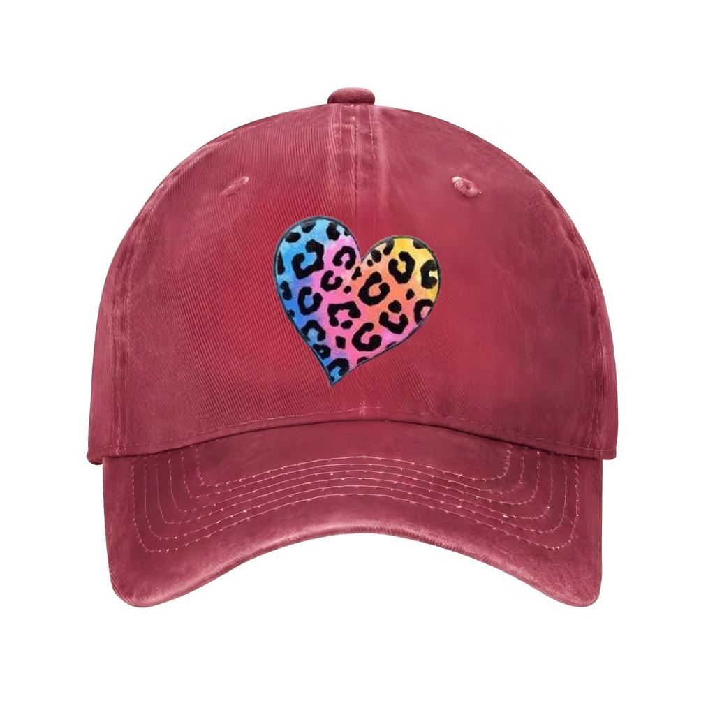 Colorful Leopard Heart Print Baseball Cap Unisex Cotton Adjustable Casual Sports Hat