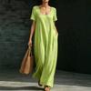 Cross-border foreign trade Amazon popular summer dress U-neck short-sleeved loose pendulum long dress casual solid color women's clothing