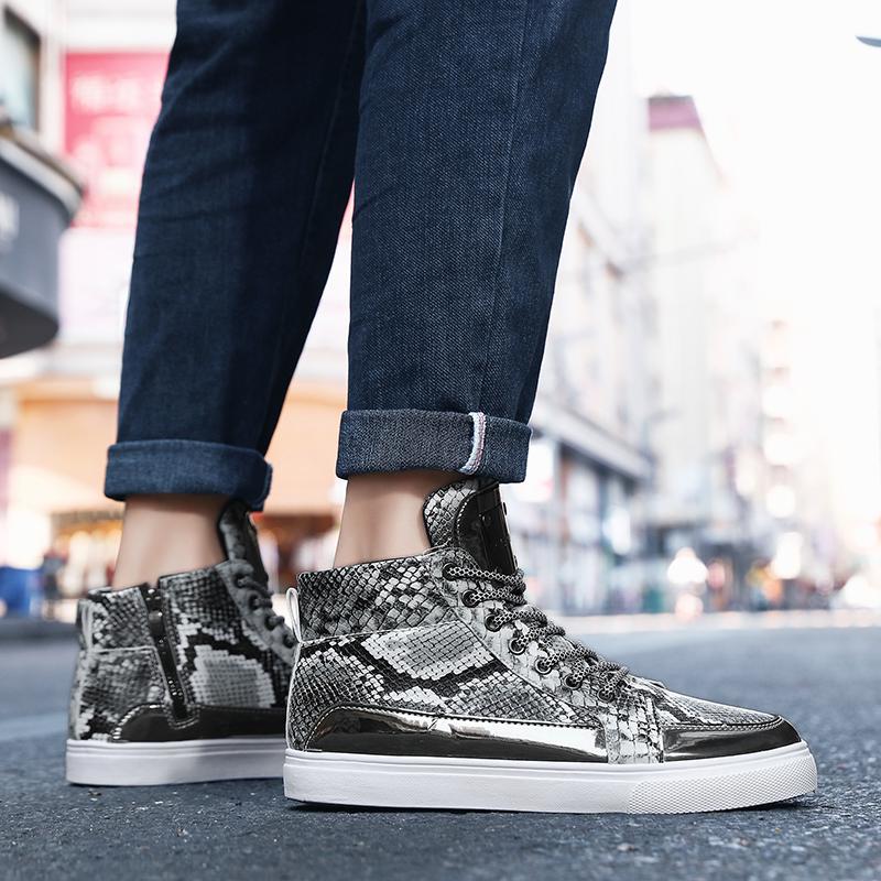 Fashion New Design Fashion Snake Printed Original Men's Sneakers Comfortable Leather High-top Shoes Men Lace-up Flat Shoes Casual Men