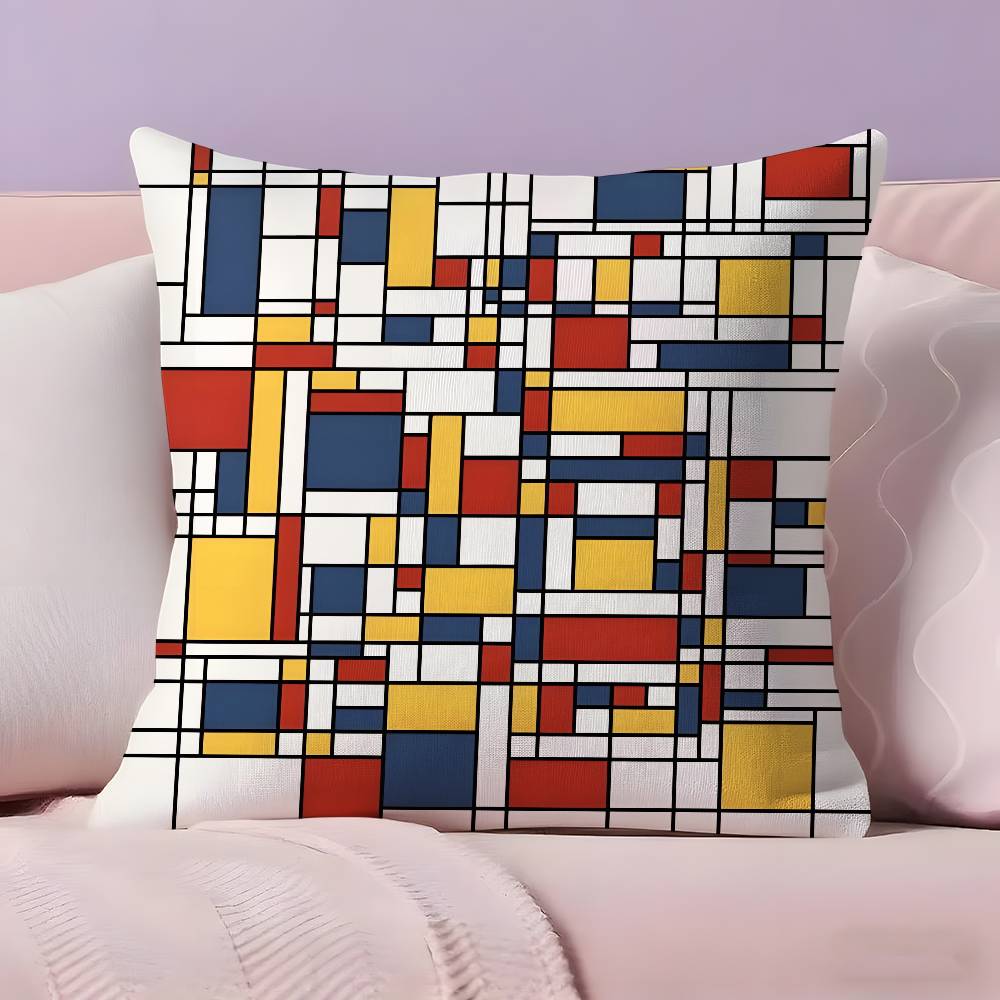 Abstract Painting PPiet Mondrian Art Pillow Case Ultra Soft Skin Friendly Fabric Cloud Like Comfort Concealed Zipper