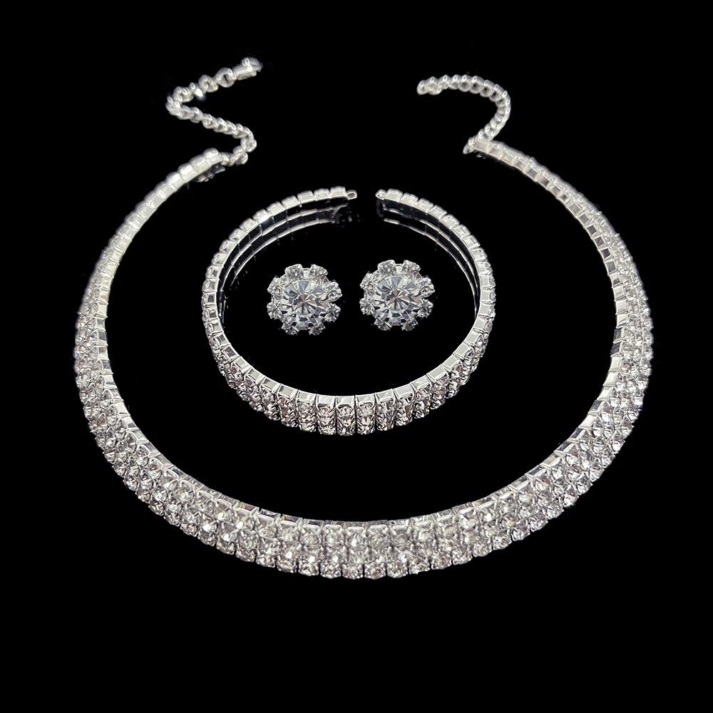 

Полный бриллиантовое ожерелье, серьги, браслет, комплект из трех предметов, металлический цветок с полым воротником, свадебный комплект для подружки невесты, женский