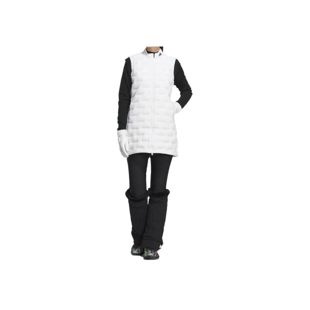 Adidas 670 Padded Solid Color Full Zip Stand Collar Mid Length Down Vest Women vests White HZ6053