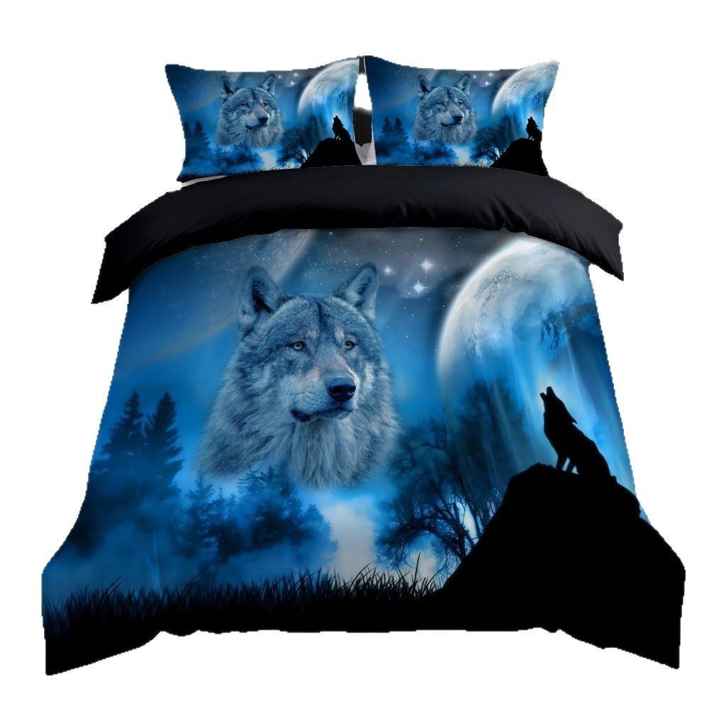 Quilt Cover Bedding 3D Printing Three-Piece Home Textiles Jungle Wolf King Nordic Style