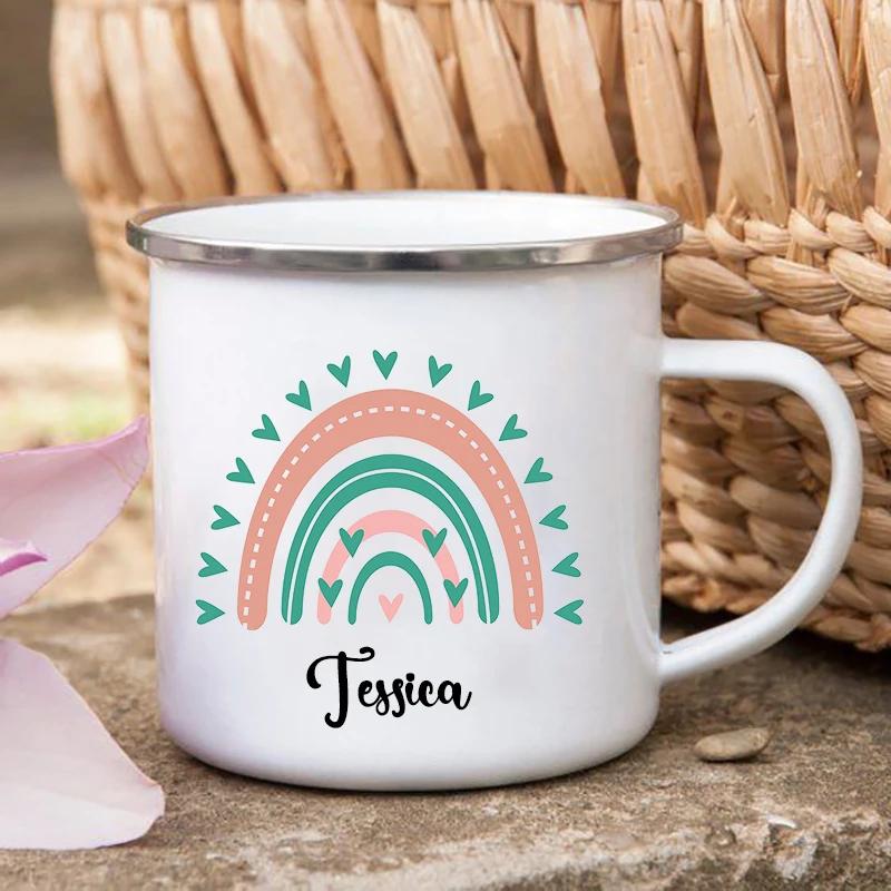 Tazza personalizzata da falò con nome personalizzato in smalto, Tazza rustica per bambini Regali festivi, Tazza arcobaleno da campeggio per donne e amici