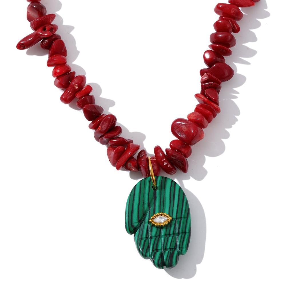 Yhpup Multi-color Natural Aventurine Stone Palm Eye Bead Handmade Necklace Pendant Stainless Steel Exquisite Y2K Fashion Jewelry