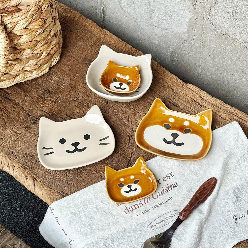 Japanese Cute Cartoon Cat and Dog Dish Ceramic Tableware Breakfast Snack Plate Table Decoration Bowl Home Decoration Tableware