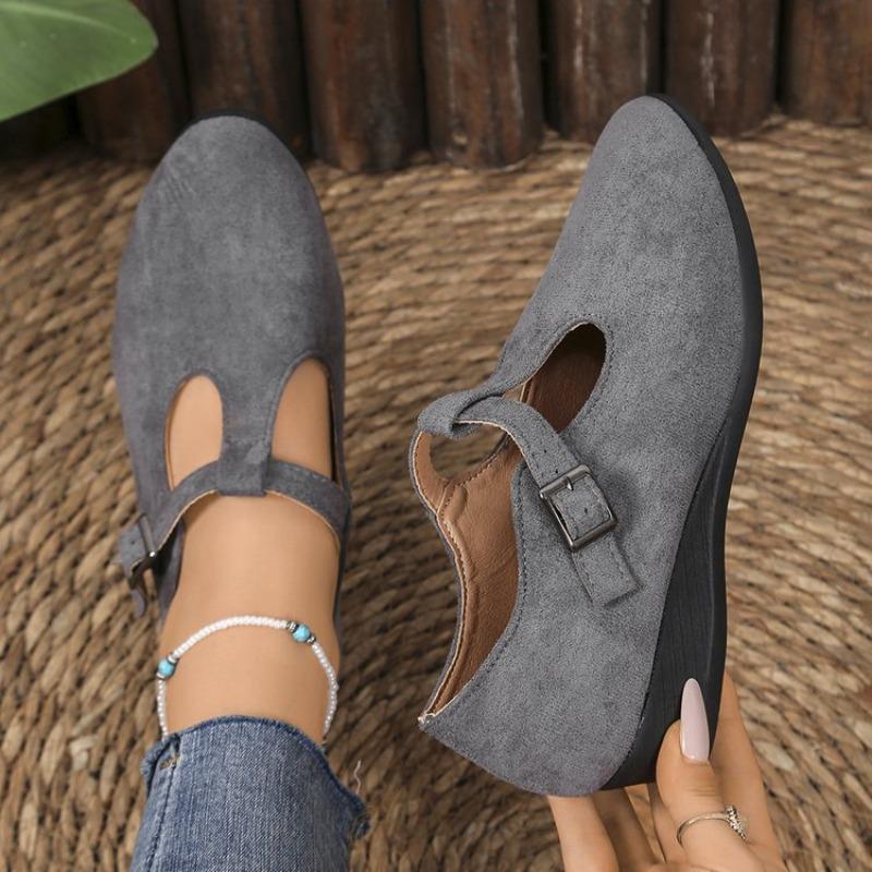 Cross-border Large-size Muller Shoes Spring and Autumn New Shallow Mouth One-pedal Suede Wedge Heel Round Head Fashion Single Shoes In Stock