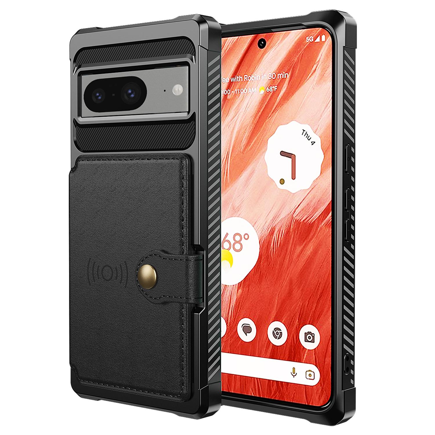 

For Google Pixel 8 Card Bag Phone Case PU Leather+TPU Cover Support Magnetic Car Mount Black