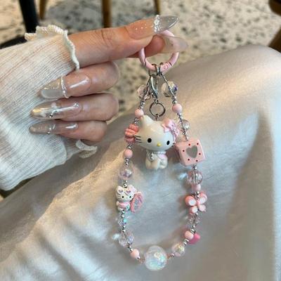Hello Kitty Phone Chain Pendant Cute Sweet Pink Anti-Lost Lanyard For Cell Phone Accessories Bag Charm Decor Keychain Gift