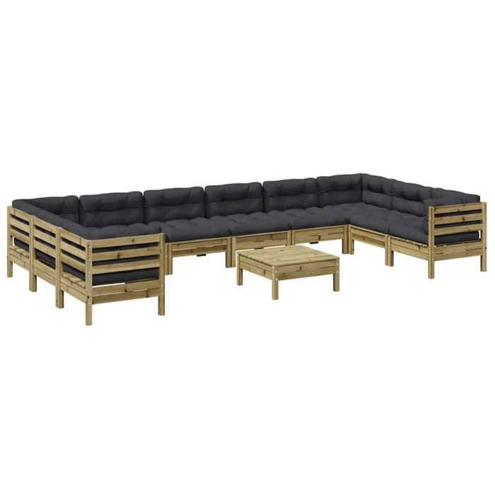 VidaXL Garden Lounge Set with Cushions 11 Pcs Impregnated Pine Wood, Outdoor Sofa Set, Sofa Set of 3299650
