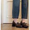 Spot~ Retro Leather Thick Heel Heightened Loafers Women's 2025 New British Style Small Commuter Small Leather Shoes
