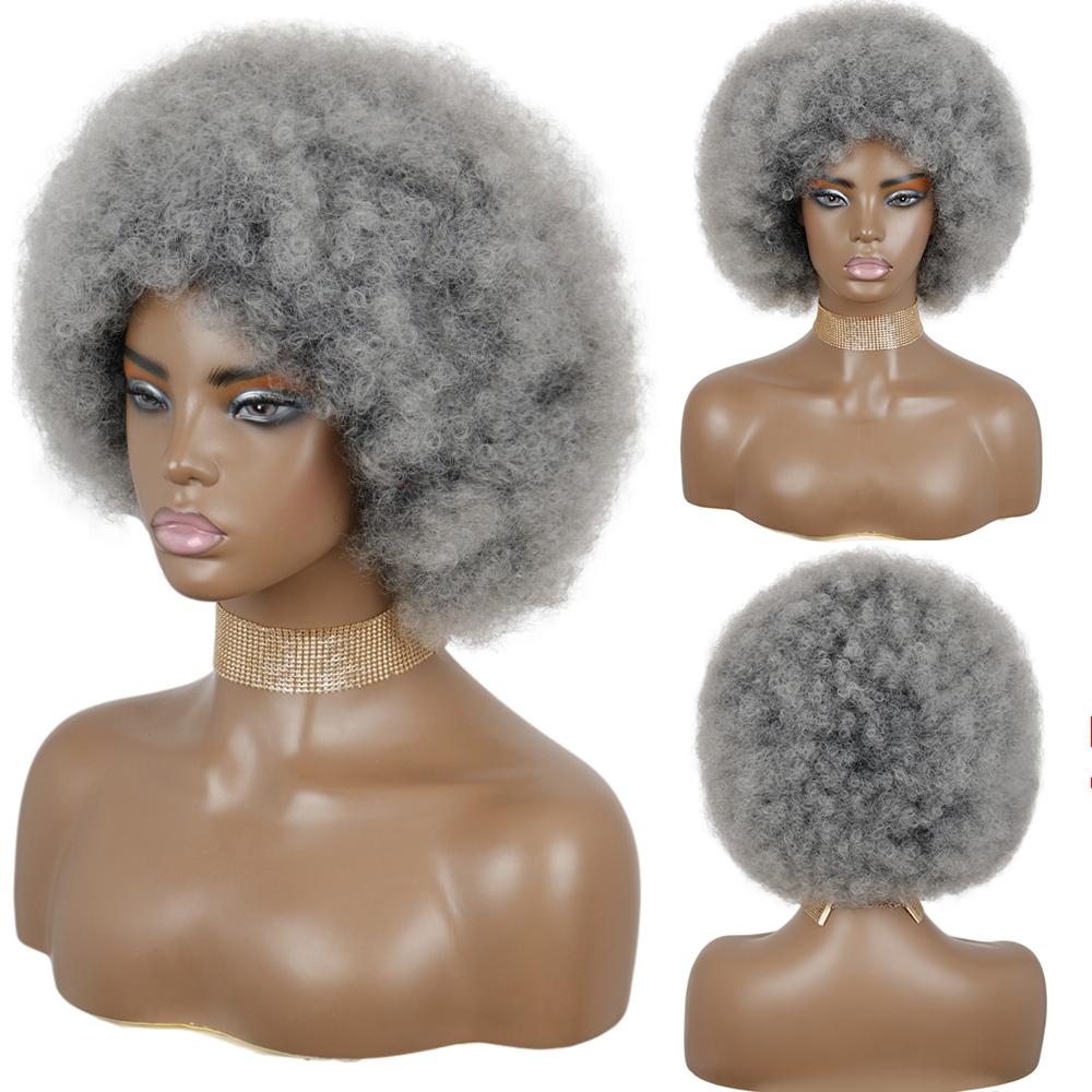 MISSQUEEN Syntetisk afro kinky krøllet fluffy parykk for kvinner Myke korthårsparykker med smell for festdans Cosplay parykker