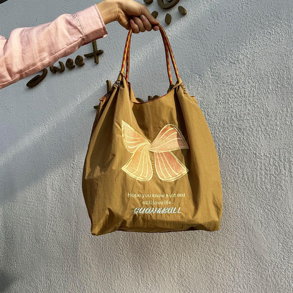 Japanese Style Handmade Waterproof Nylon Canvas Bag with Embroidered Patterns, Large Capacity