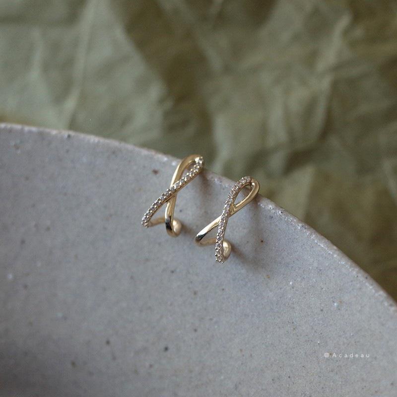S925 Sterling Silver 14K Gold-Plated Stud Earrings for Women, Fresh Zirconia, Japanese Korean Aesthetic 925 Silver