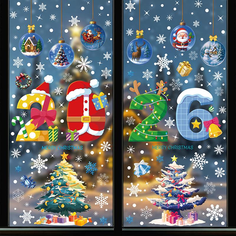 Christmas Stickers Shop Glass Window Decoration Stickers Christmas Party Stickers Gifts For Xmas Snowman Santa Claus Window Deco