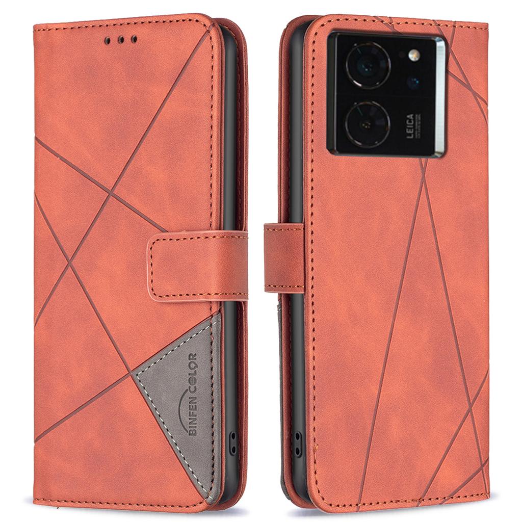 BINFEN COLOR For Xiaomi 14T Phone Cases Wallet Stand Geometry Imprinted Leather Cover