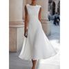 Summer Cowl Neck Sleeveless Dress, High Waist Flowy Mid Length Party Dress for Women