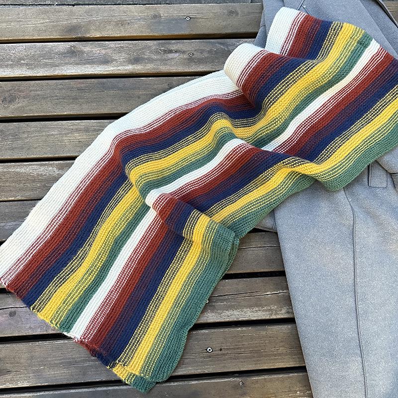 Luochi Rainbow Wool Scarf: Warm, Versatile, Thickened Korean Style Winter Accessory