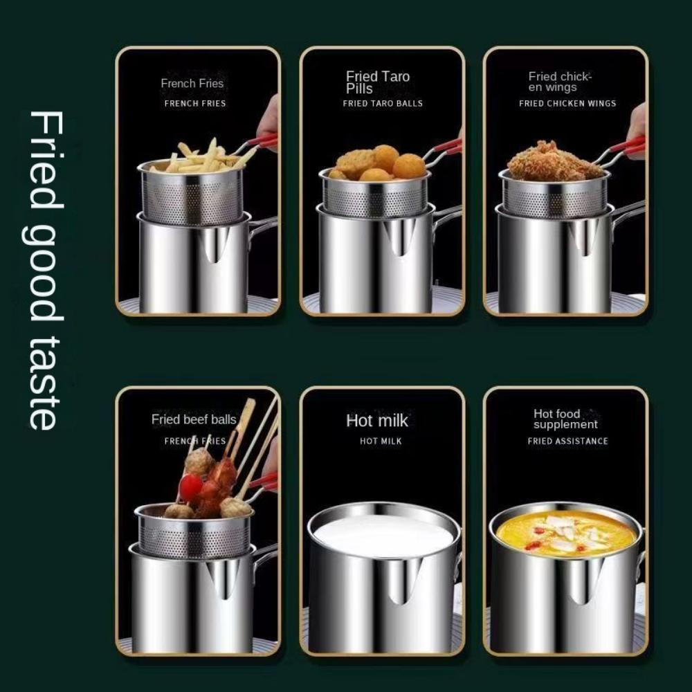 Stainless Steel Deep Frying Pot Detachable Handle Milk Warmer Pot Tempura Fryer Pan  French Fries
