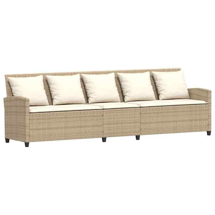 VidaXL Canapé de jardin avec coussins 5 places beige résine tressée, canapé d'extérieur, canapé de jardin 5 places, canapé 4104115