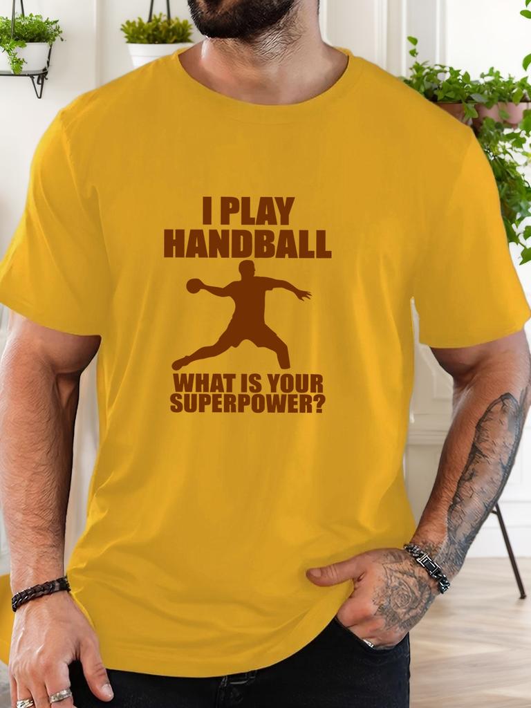 Unisex Black Crew Neck Tee Brown Handball Player Silhouette I Play Handball Sport Slogan Soft Cotton Male Casual Daily Short Tops