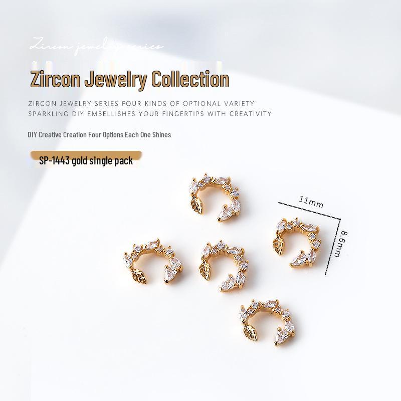Gold & Silver Bow Heart Zircon Rhinestone Nail Art Jewelry