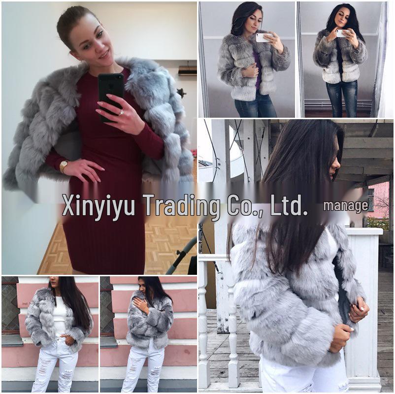 

2021 Куртка из искусственного меха в стиле пэчворк - Европейская и американская мода, пальто светской львицы Extra Large серый