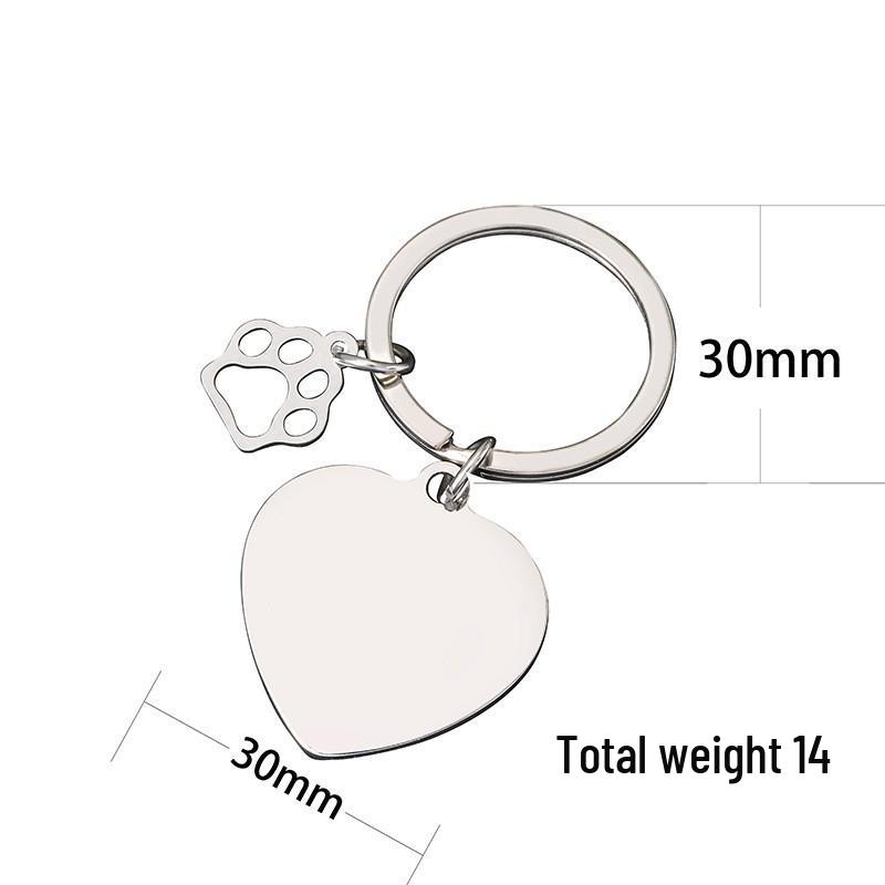 Metal Heart-Shaped Laser-Printed Dog Paw Keychain - Engravable Festival Gift