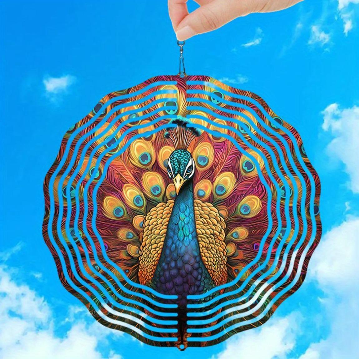 

Colorful Peacock Feather Metal Wind Chime Mandala Design for Outdoor Garden Patio Balcony Decor No Electricity Needed Handcrafted 01A