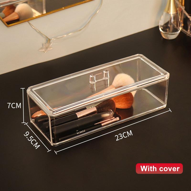 Transparent Acrylic Makeup Storage Box Rectangle Home Clear Display Organizer for Cosmetics Cotton Swabs