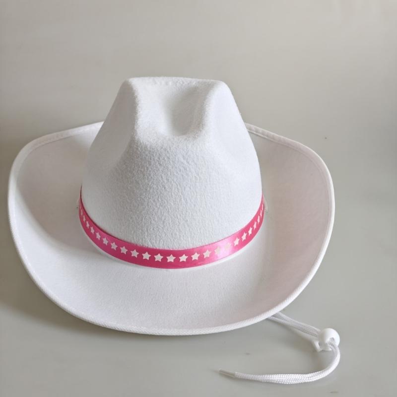 Fashionable Adult White Western Top Hat Adjustable Strap Wide Brims Hat For Daily Wear and Theme Event Gathering